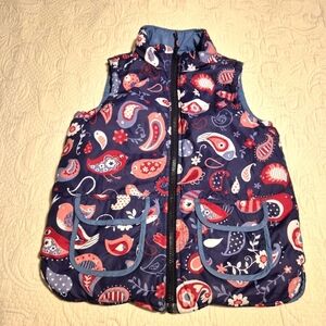 Hatley girls size 8 reversible vest, birds on 1 side light blue on the other GUC
